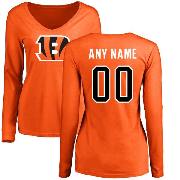 Women Cincinnati Bengals NFL Pro Line Orange Custom Name and Number Logo Slim Fit Long Sleeve T-Shirt->->Sports Accessory
